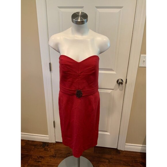 Trina Turk Red Strapless Pencil Dress w/ Buckle! Size 8 - Picture 1 of 8